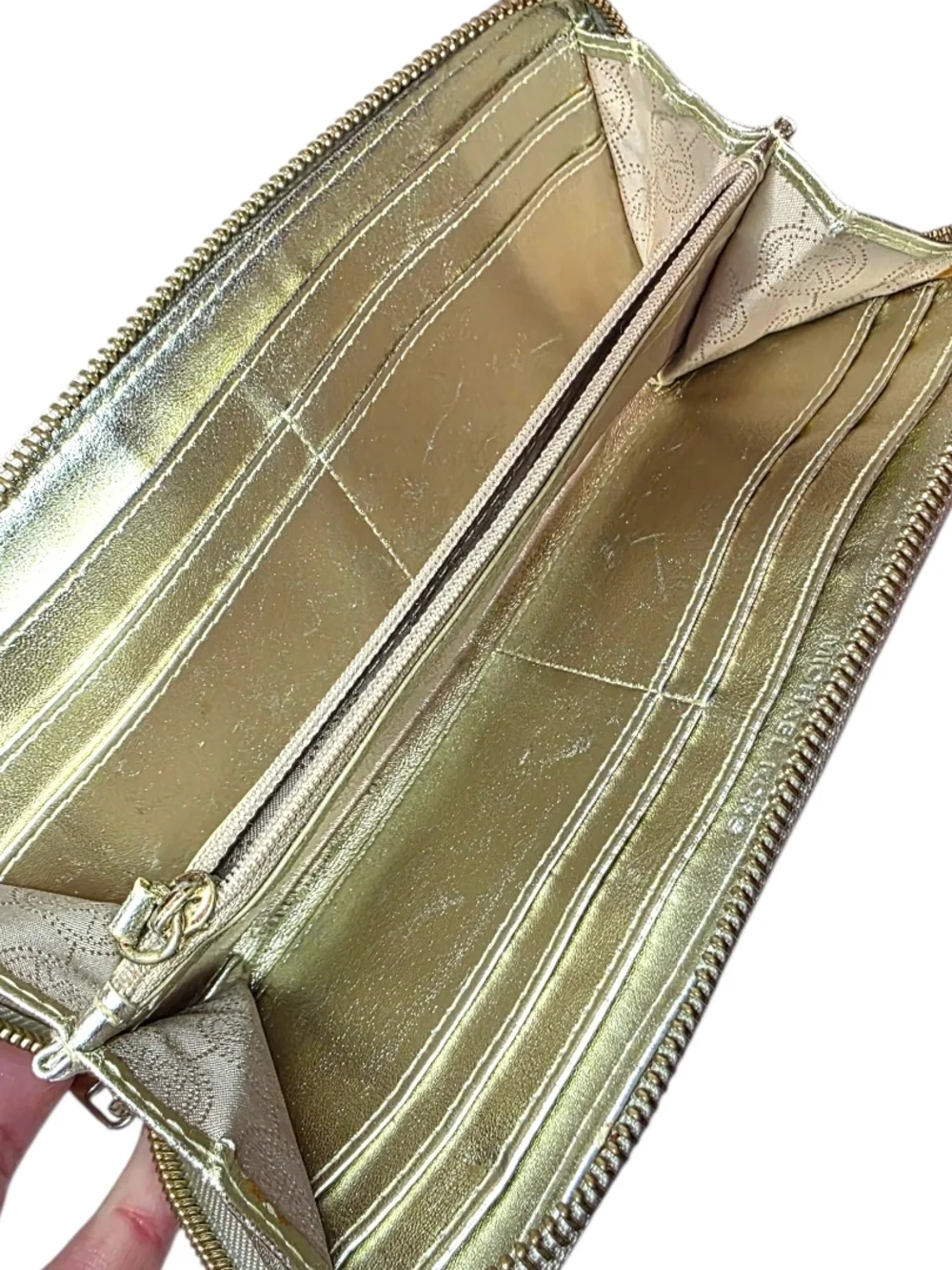 Michael Kors Metallic Snake-Print Wallet - Gold - Picture 2 of 11